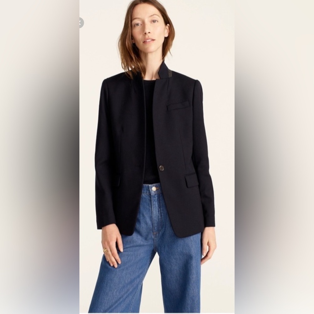 J Crew Reagent Wool Flannel Navy Blue Blazer Suit Jacket 12/L